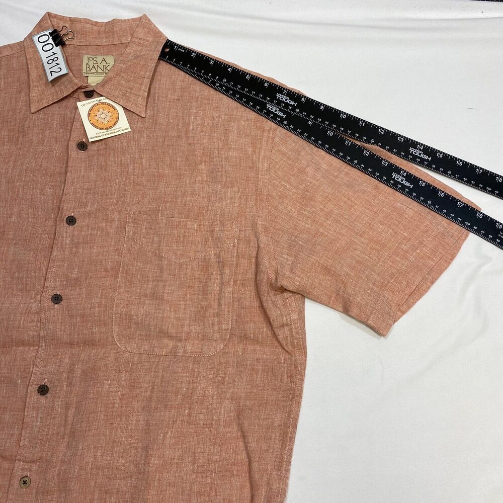 Jos A Bank Linen Shirt Men's Medium Pink Short Sleeve Summer Comfort Button Up - Picture 16 of 16
